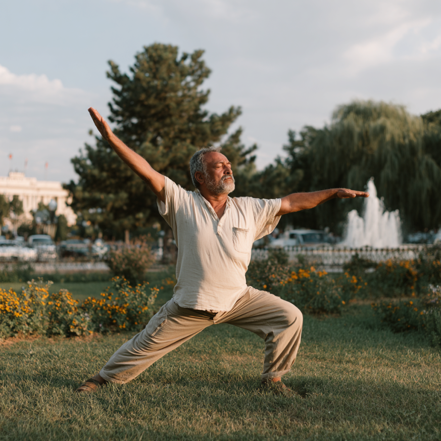 Katta yoshdagi guruh yoga mashgʻulotida